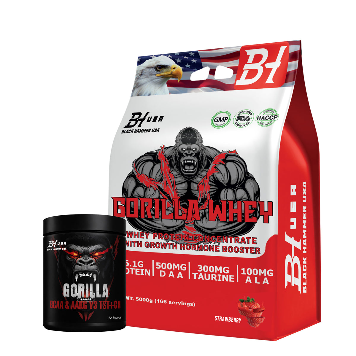 Zeitlich begrenztes Angebot – Gorilla Whey 5 kg Erdbeere + BCAA oder Crazy Pump | 1 kaufen, 2. Artikel 50 % günstiger