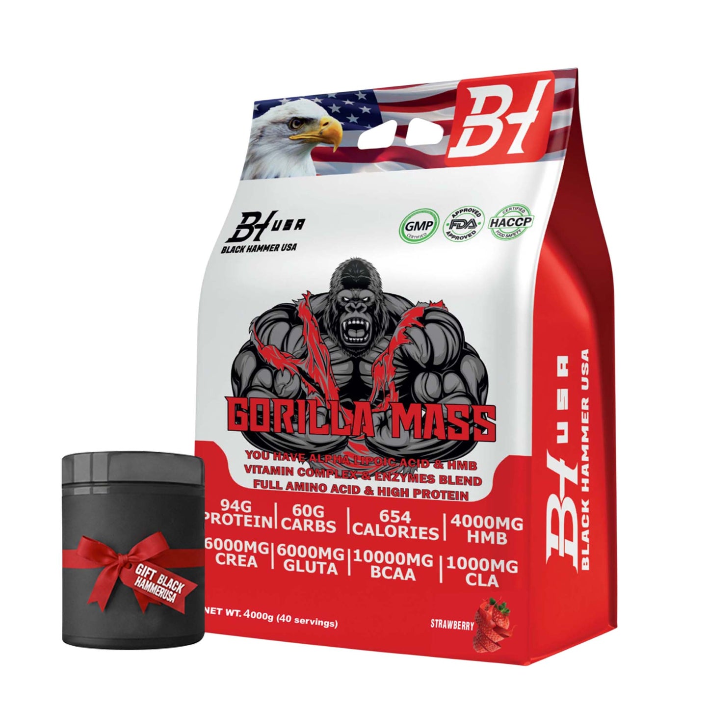 Gorilla Mass Gainer 4KG Strawberry + Free Gift