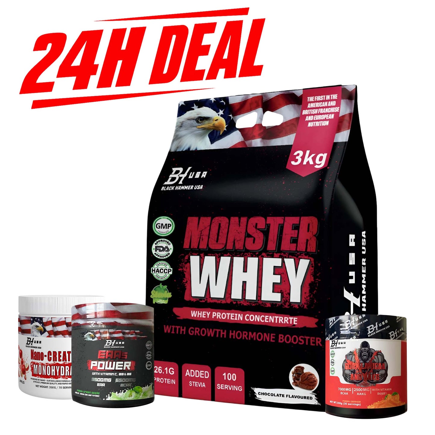 24H Deal: Monster Whey 3KG Chocolate+ FREE BCAA + EAAs + Nano Creatine_Save 40%