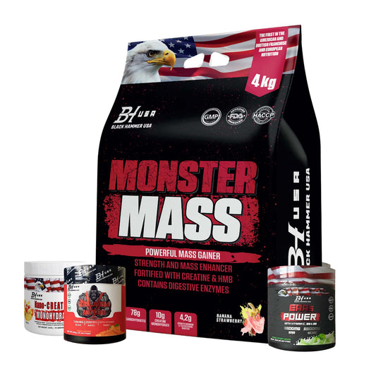 Monster Mass Gainer 4kg Banana Strawberry + BCAA + EAAs + Nano Creatine