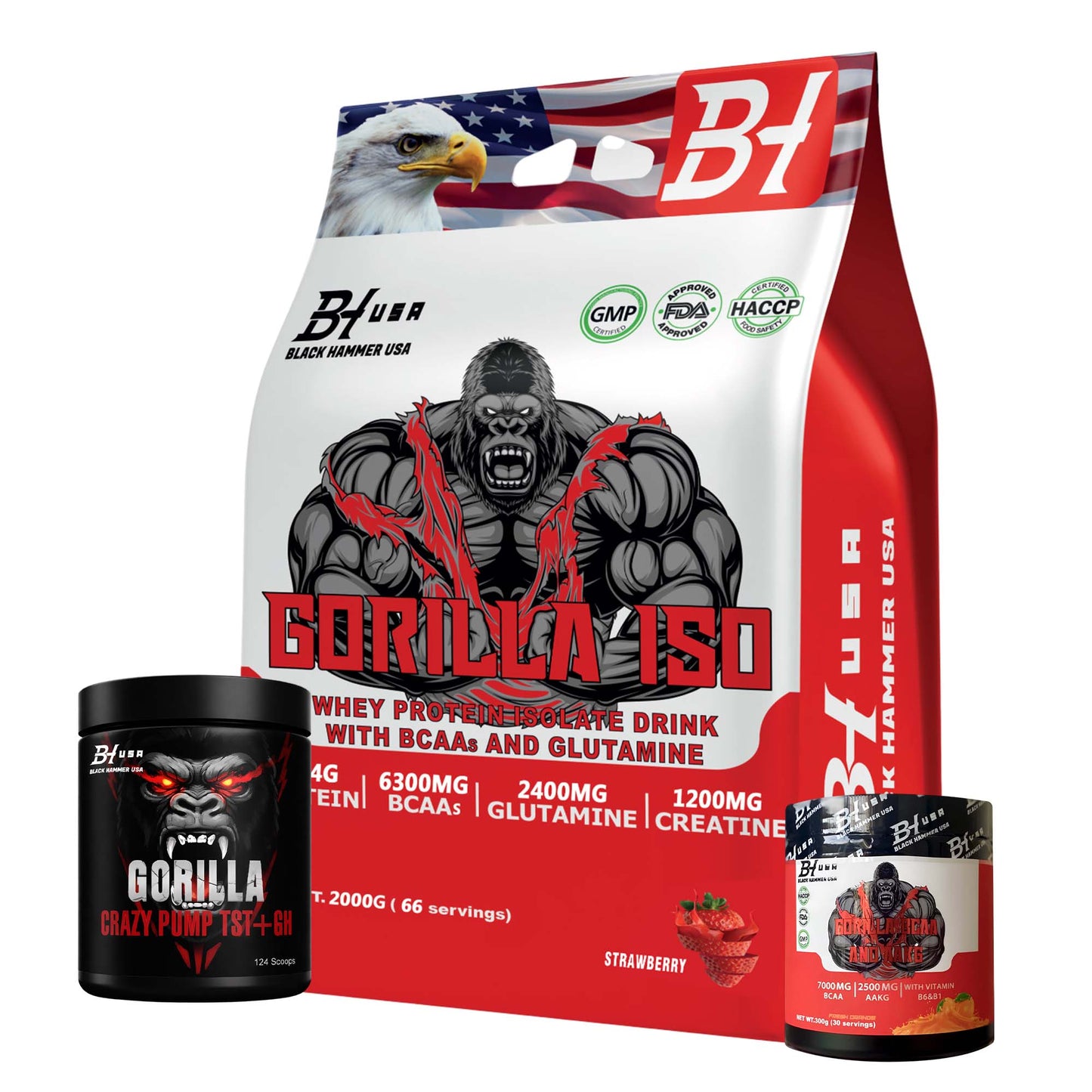 Gorilla ISO Whey Protein 2 kg – Strawberry + BCAA +FREE Gorilla Crazy Pump