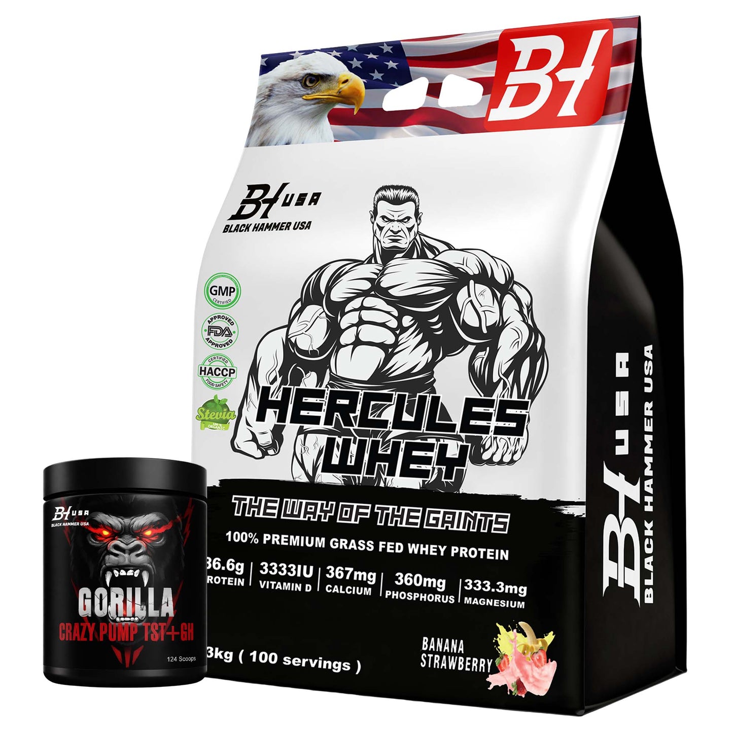 Hercules Whey Protein 5 kg – Banana Strawberry + FREE Gorilla Crazy Pump