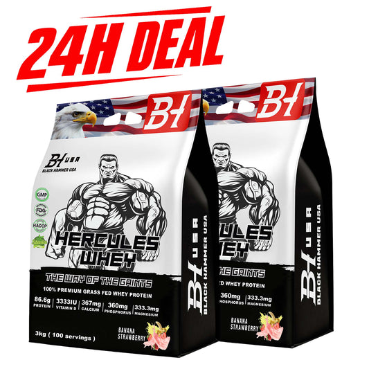 24H Deal: 2x Hercules Whey Protein 3kg Banana Strawberry _SAVE 30%