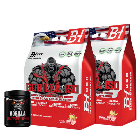 2× Gorilla ISO Whey Protein 2KG Banana Strawberry+Free Gorilla Crazy Pump 620G
