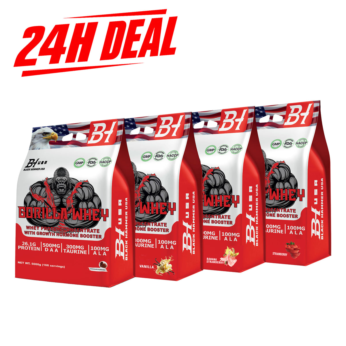 24H DEAL: 4× Gorilla Whey 5KG – All 4 Flavors