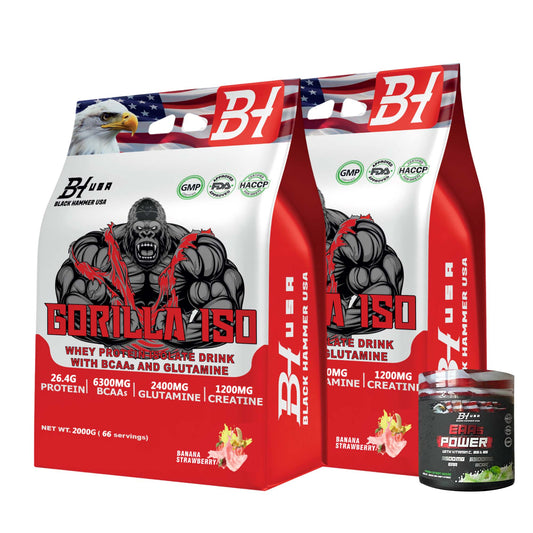 2× Gorilla ISO Whey 2KG Banane-Erdbeere + Free EAA