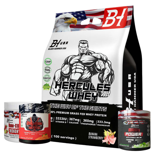 24H DEAL – Hercules Whey 3KG Banana Strawberry + FREE EAAs BCAA & Nano Creatine