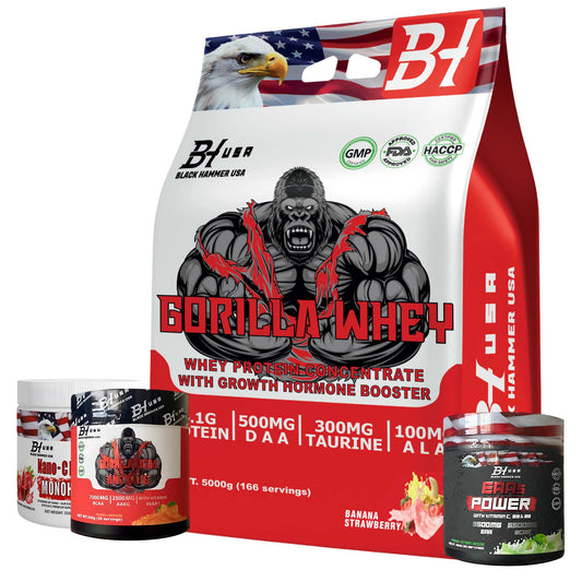 Gorilla Whey 5KG Banana Strawberry + FREE EAAs BCAA & Nano Creatine