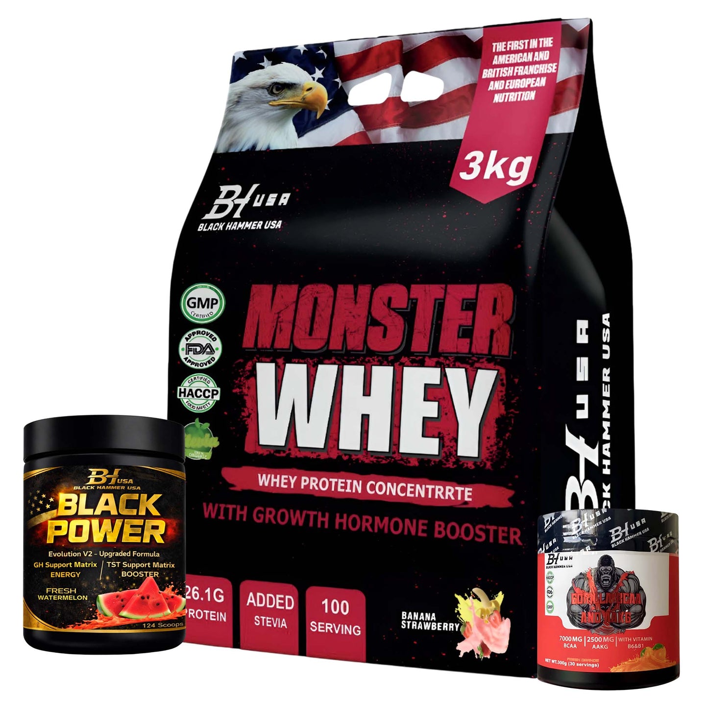 24H DEAL – Monster Whey Banana Strawberry + Black Power + FREE BCAA