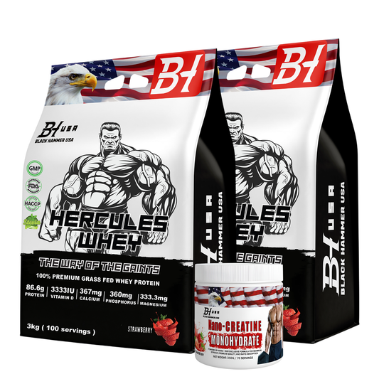 2x Hercules Whey Protein 3kg Strawberry + Free Nano Creatine