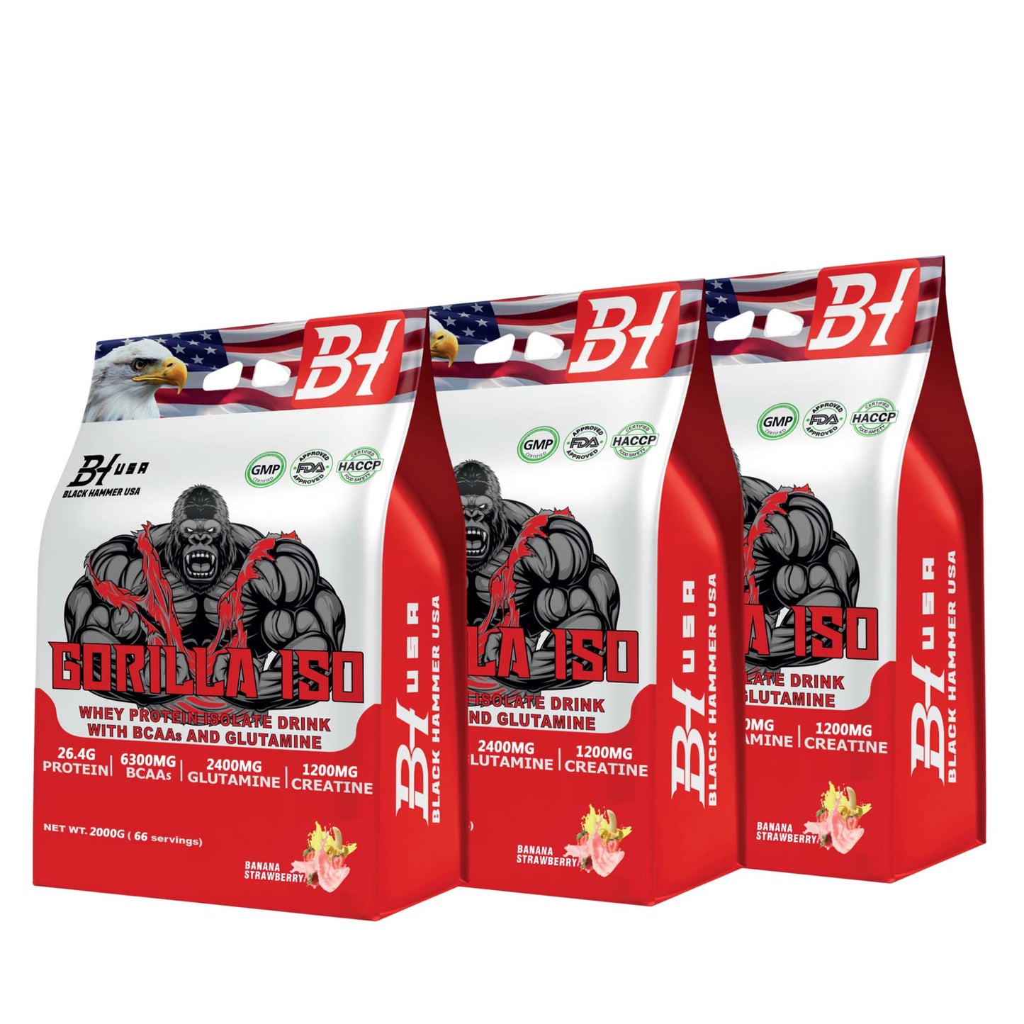 3x Gorilla ISO Whey Protein 2KG Bundle