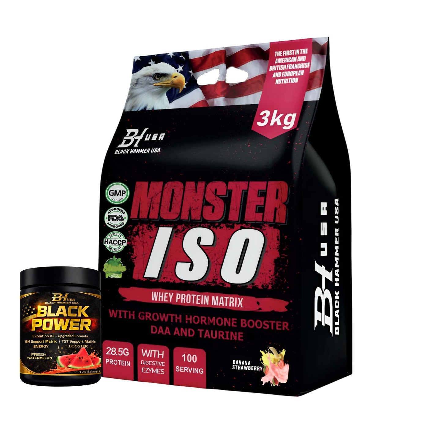 Monster ISO Whey 3Kg Banana Strawberry + Black Power Watermelon