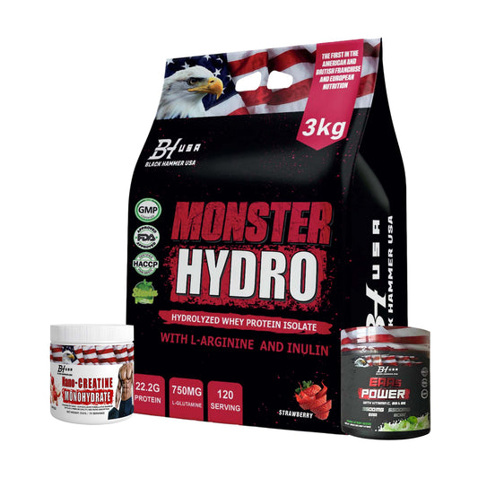 Monster Hydro Whey 3kg Strawberry + EAAs +Free Nano Creatine