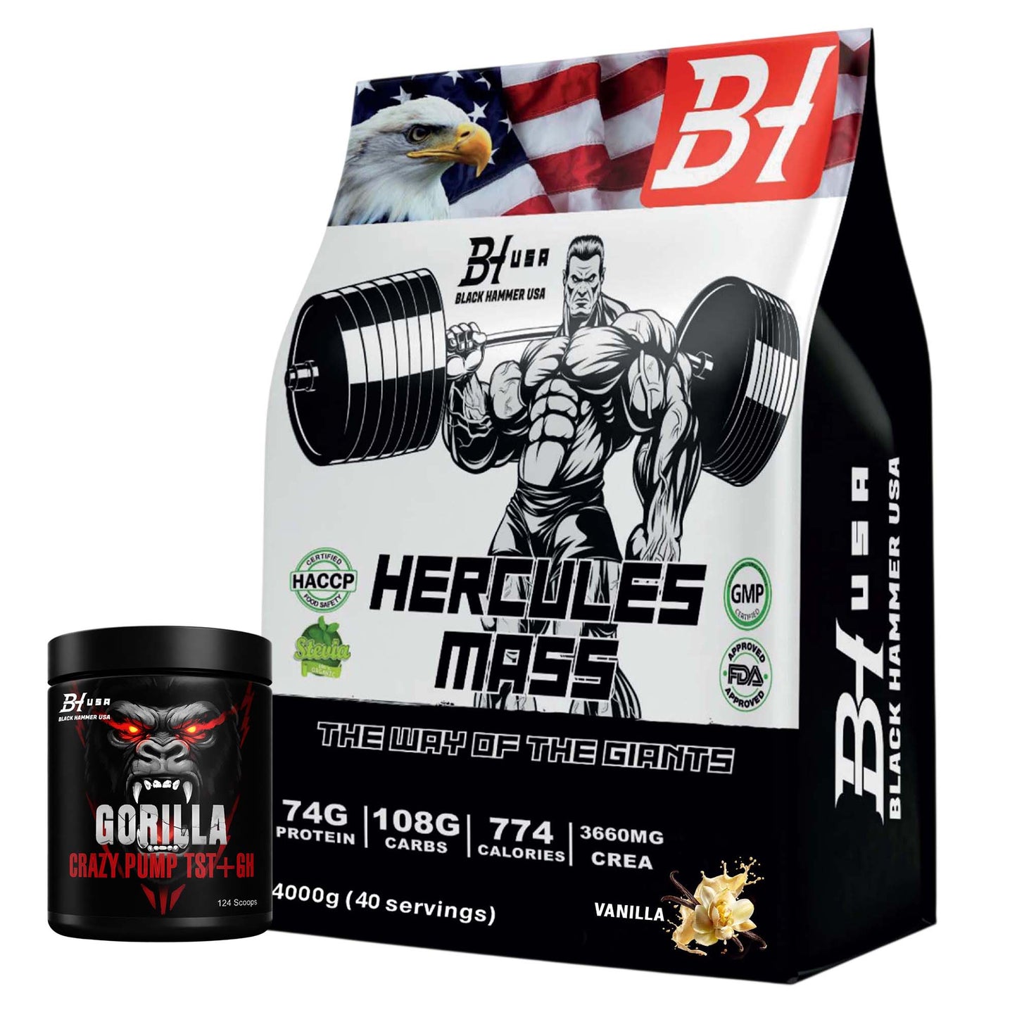 Hercules Mass 4kg Vanilla + Free Gorilla Crazy Pump