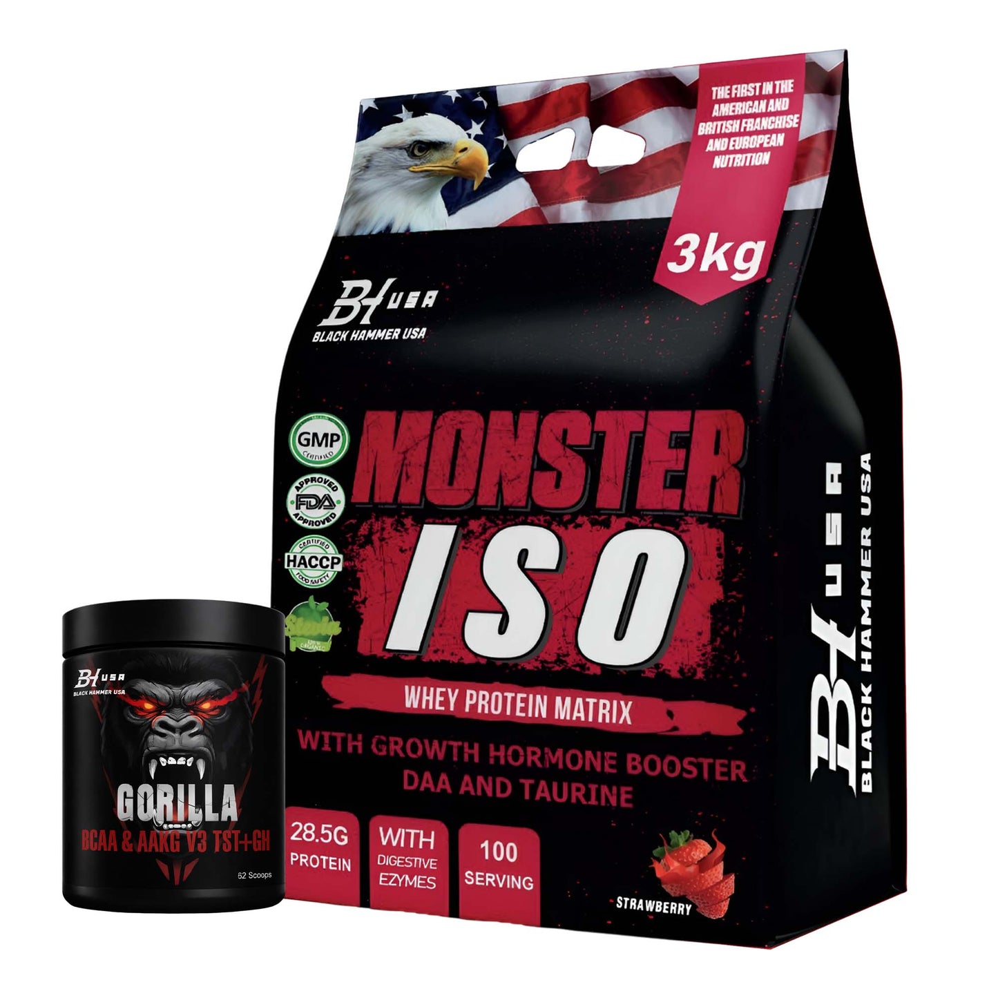 Monster ISO Whey Protein Erdbeere + Gorilla BCAA 620 g