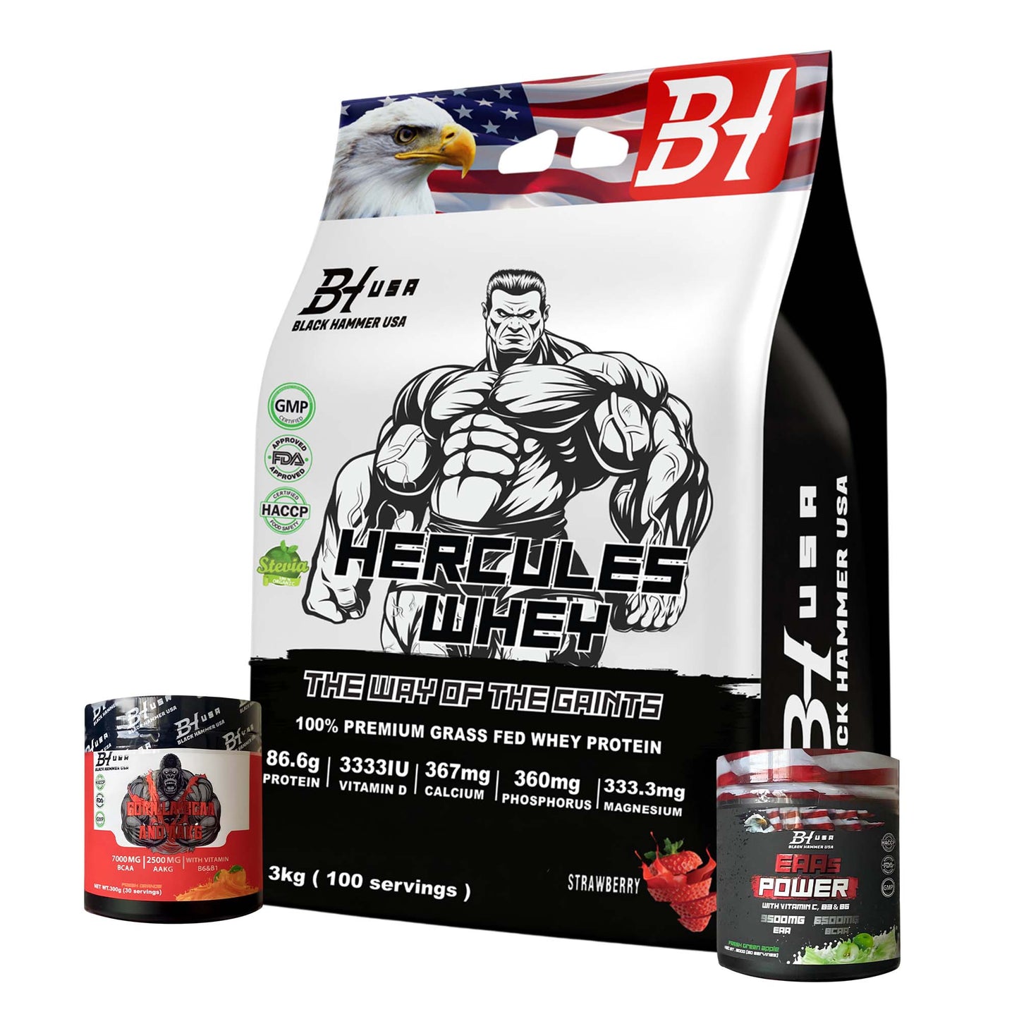 Hercules Whey 3KG Strawberry + FREE EAAs & BCAA – Save €30