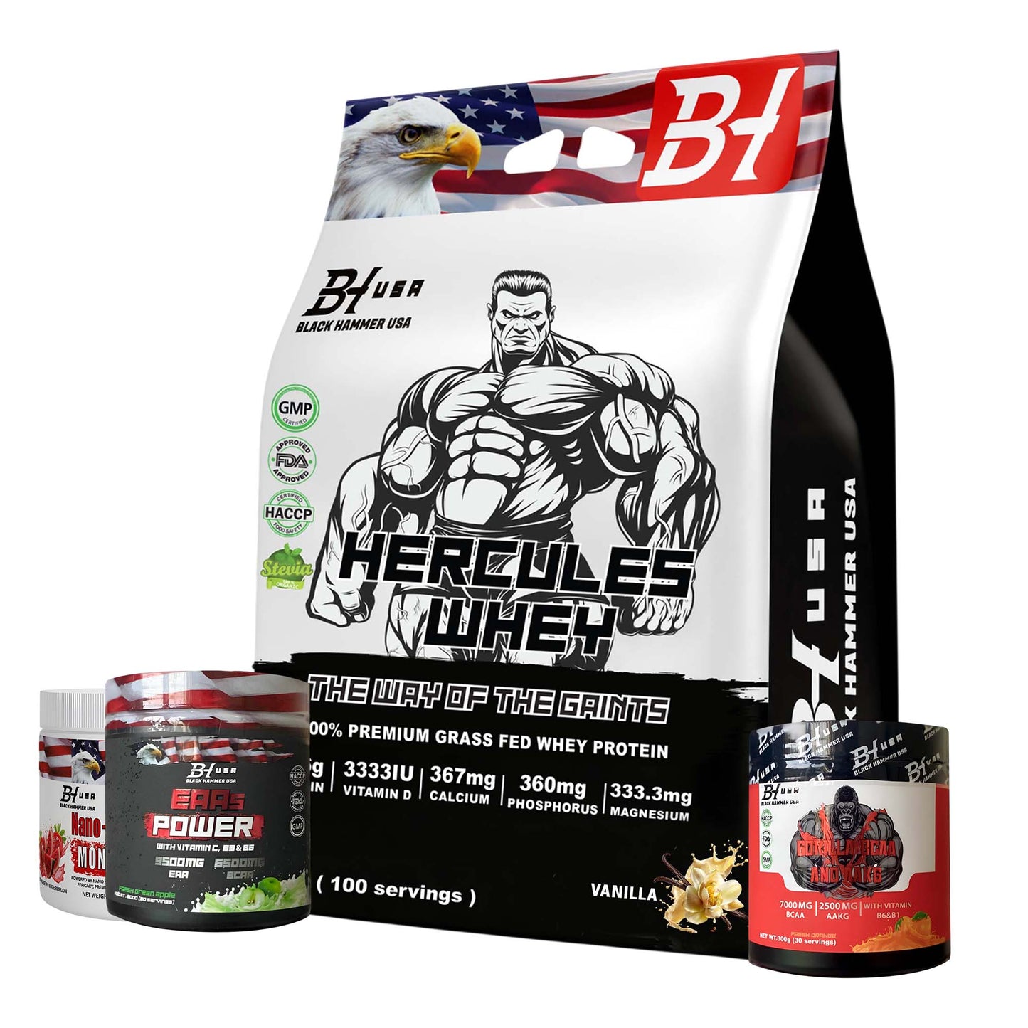 Hercules Whey 3KG Vanilla + FREE EAAs, BCAA & Nano Creatine