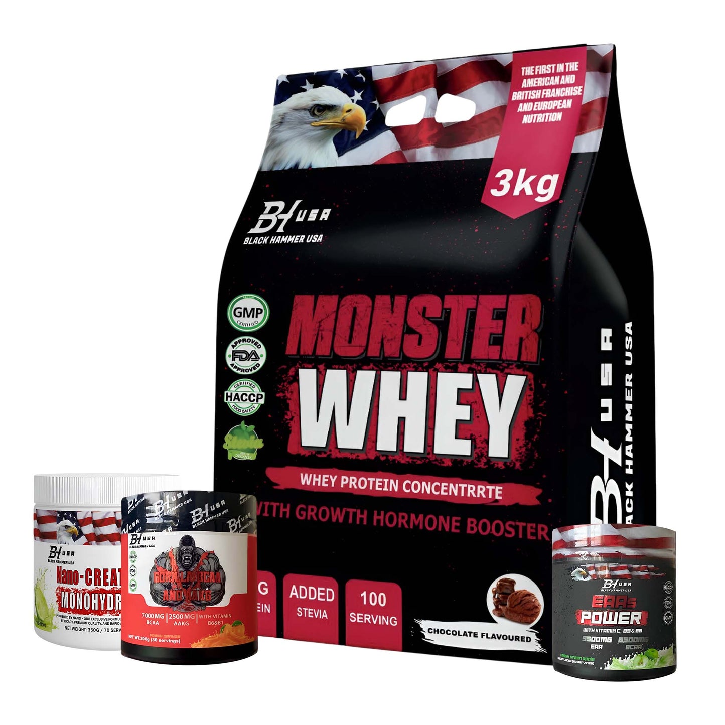 24H Deal: Monster Whey 3KG Chocolate+ FREE BCAA + EAAs + Nano Creatine