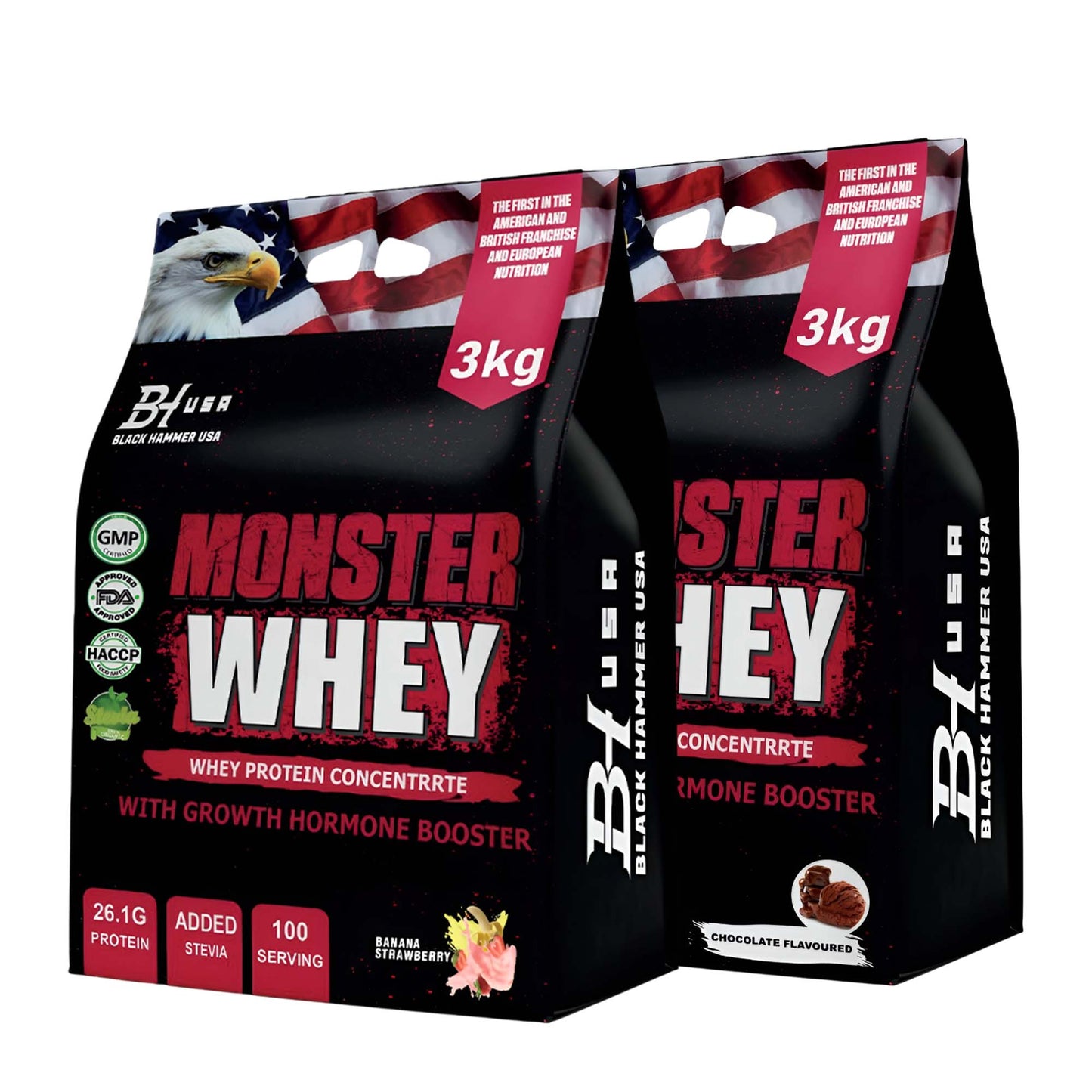 24H Deal: 2x Monster Whey 3KG Chocolate + Banana Strawberry
