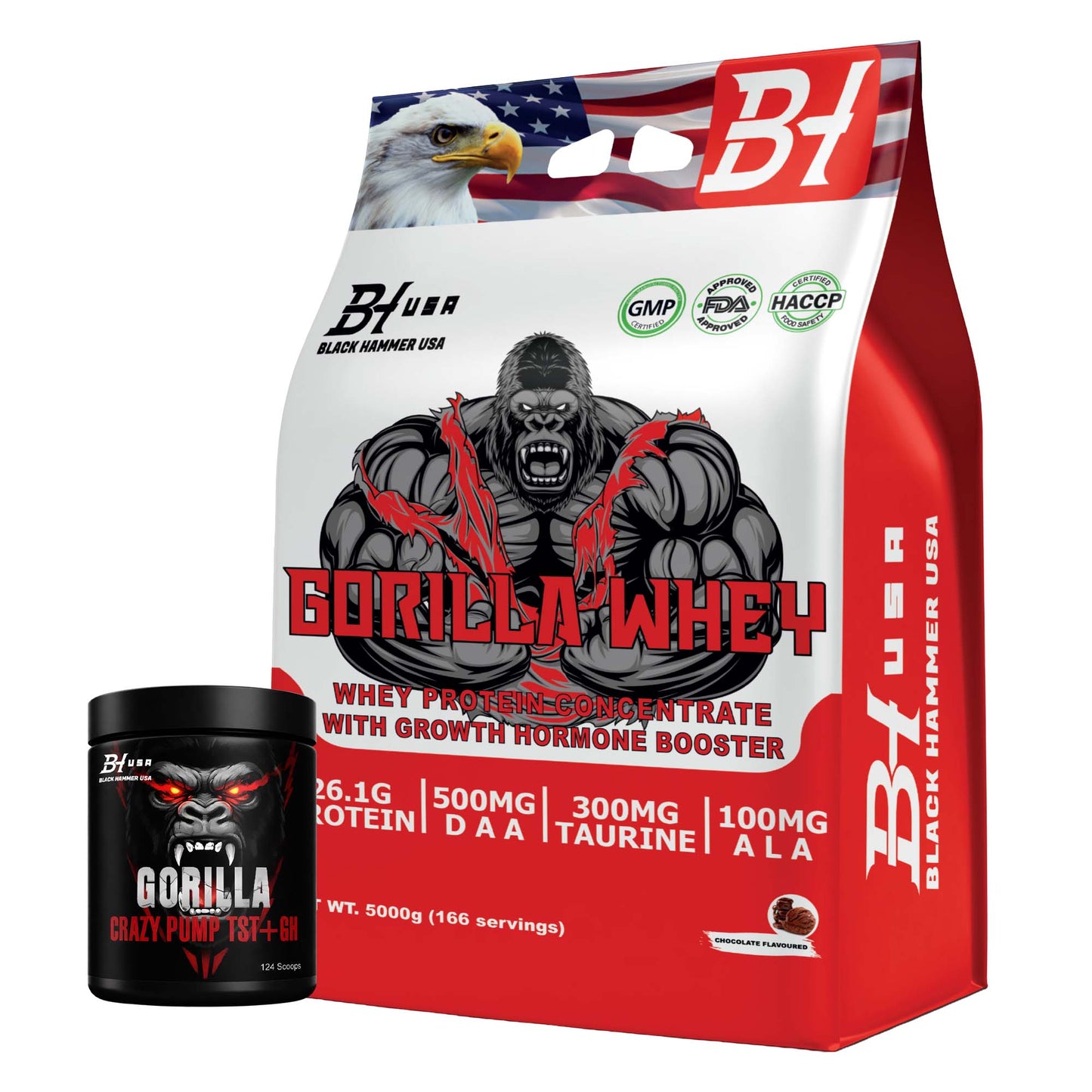 Gorilla Whey Protein 5KG Chocolate + Gorilla Crazy Pump TST