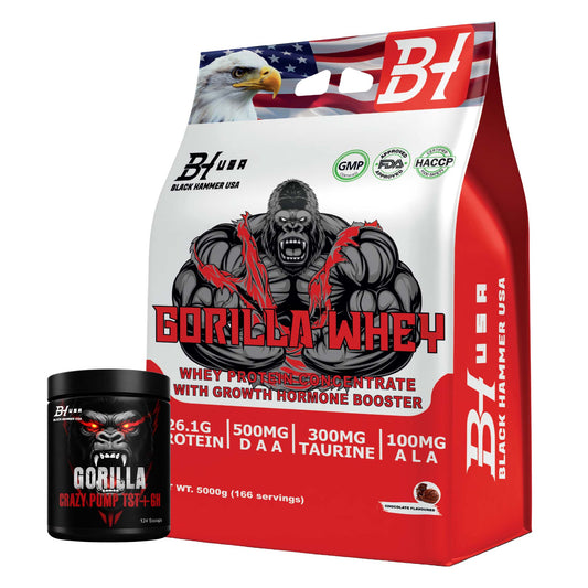 Gorilla Whey Protein 5KG Chocolate + Gorilla Crazy Pump TST
