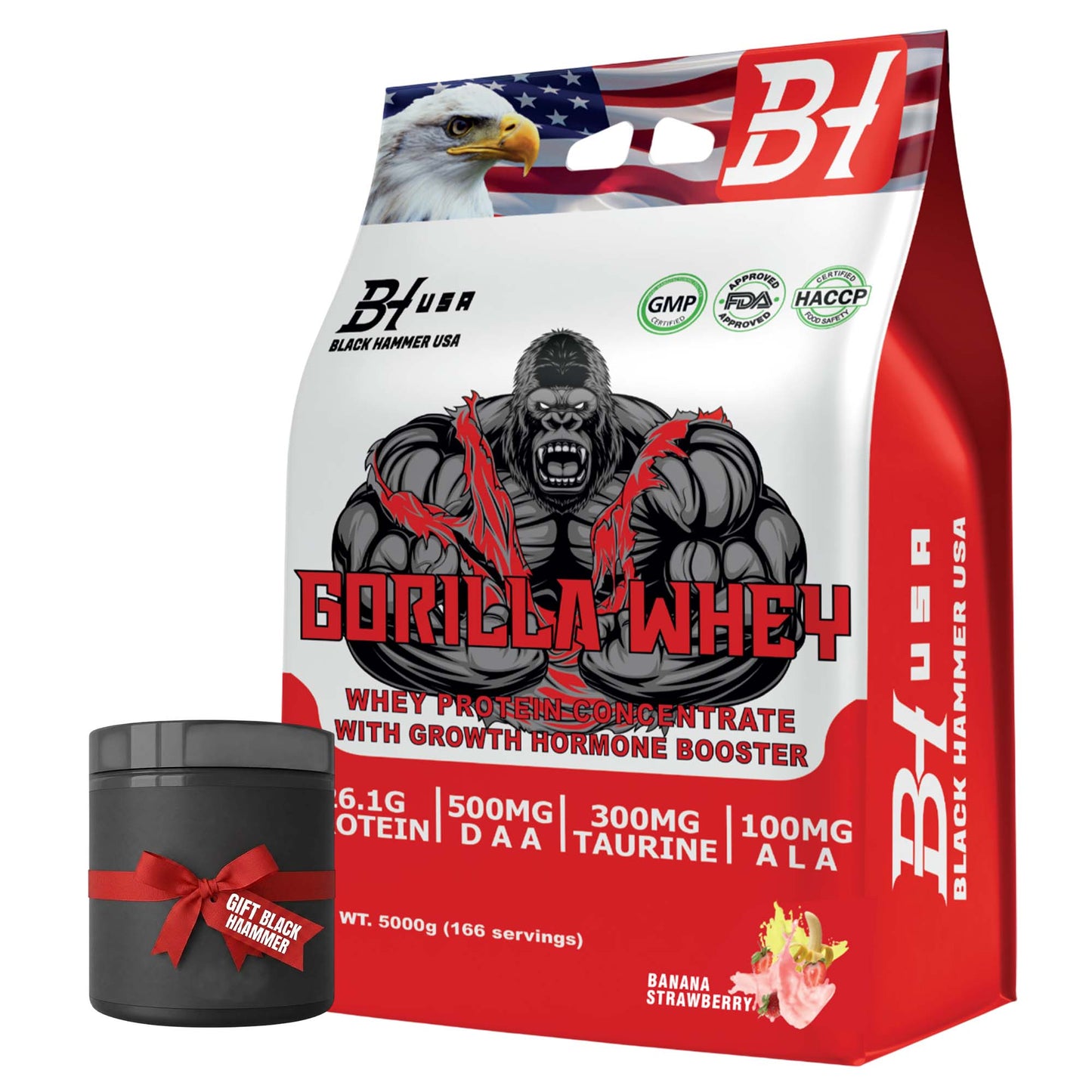 Gorilla Whey Protein 5KG Banana Strawberry + Free Gift