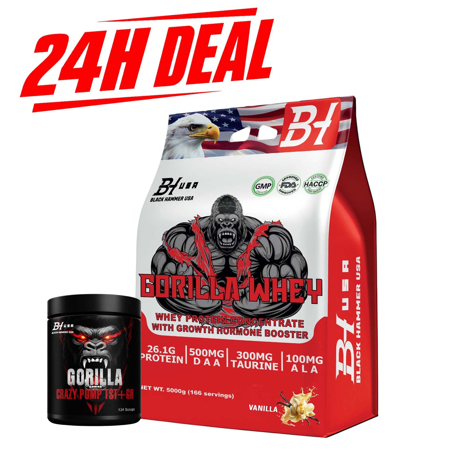 24H Deal: Gorilla Whey 5KG Vanilla + FREE Gorilla Crazy Pump_SAVE 40%