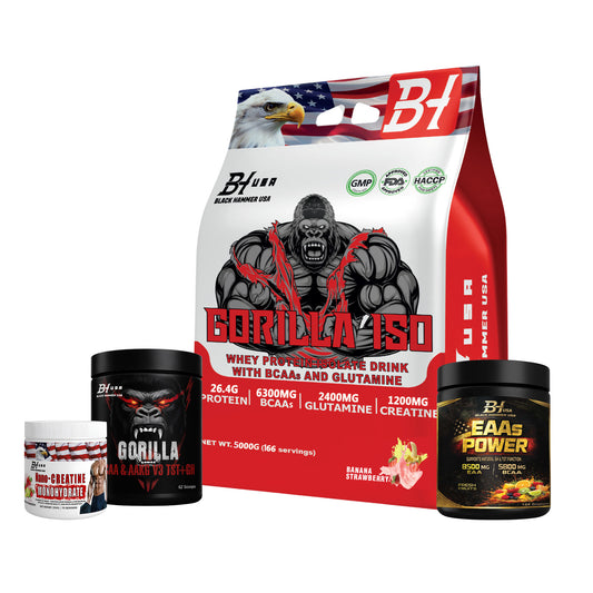 Gorilla ISO Whey Protein 5KG Banana_Strawberry + EAAs , BCAA 620g & FREE Nano Creatine
