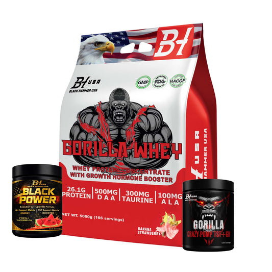 Gorilla Whey 5KG BananaStrawberry + Gorilla Crazy Pump Orange + Black Power Watermelon