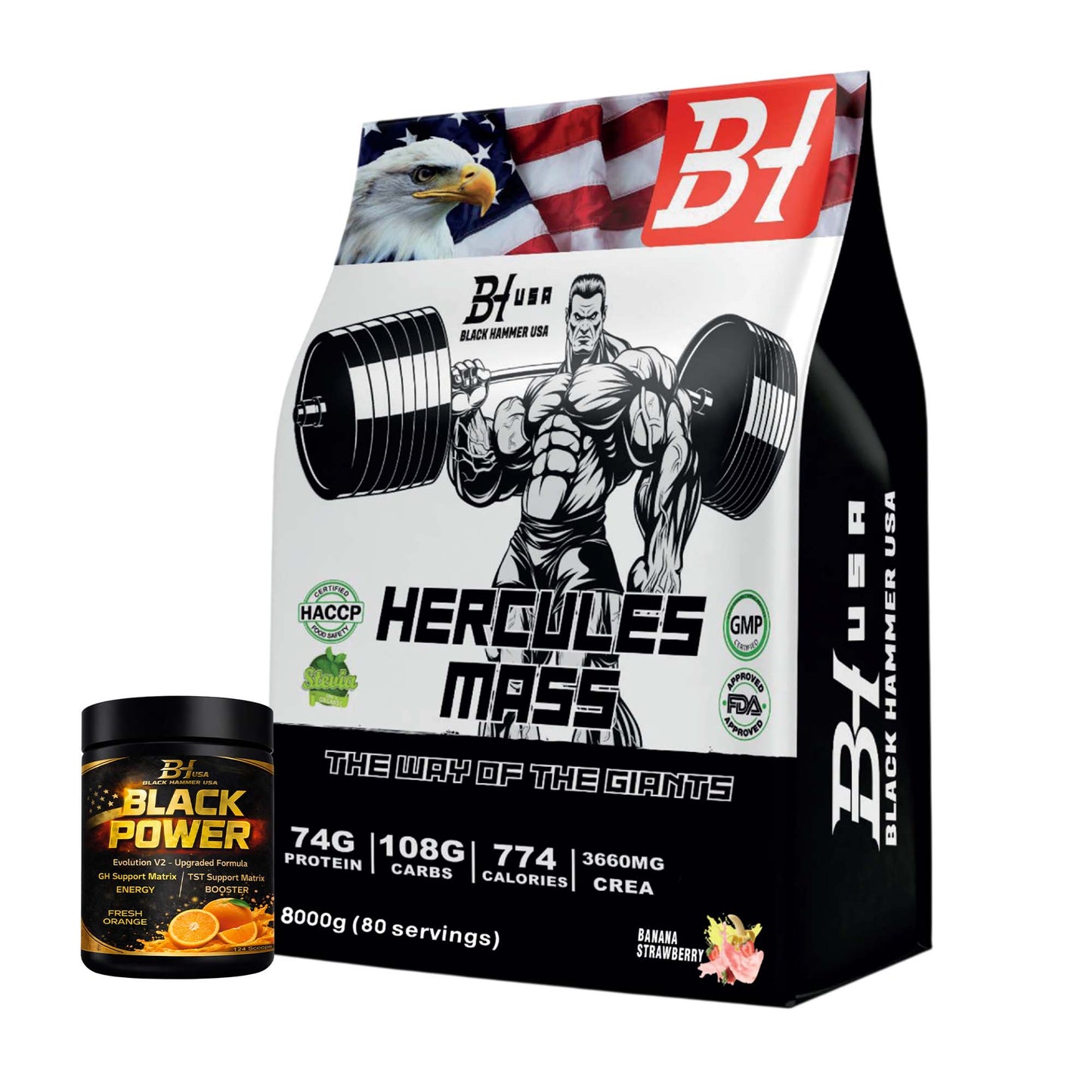 Hercules Mass 8KG BananaStrawberry +Free Black Power Orange _ Save40%