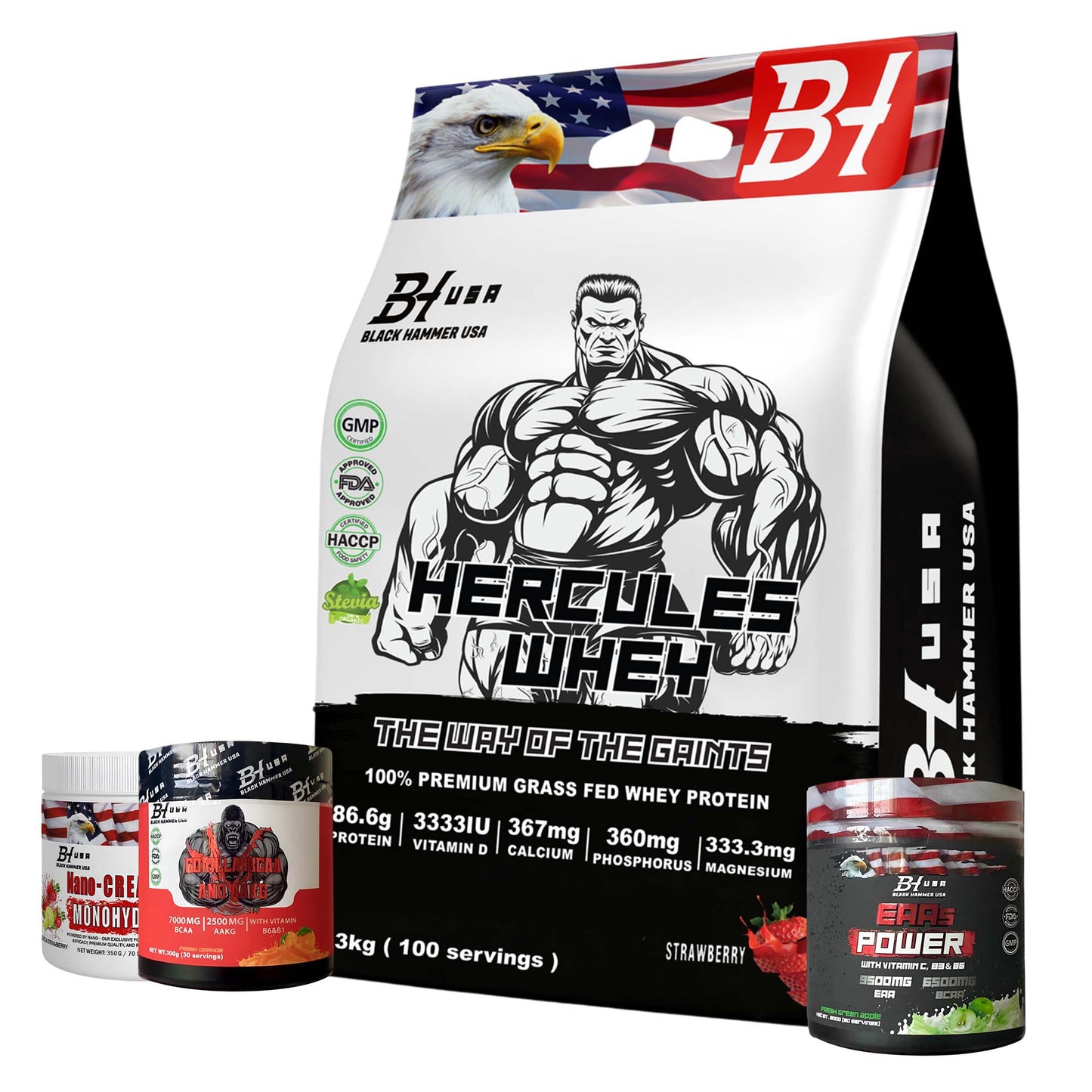 24H Deal: Hercules Whey 3KG + FREE BCAA + EAAs + Nano Creatine Lemon Strawberry