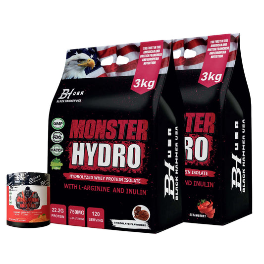 2-Pack Monster Hydro 3kg Strawberry & Chocolate + FREE BCAA
