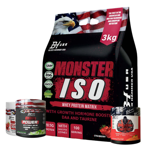 Monster ISO Whey Protein 3KG Strawberry + FREE EAAs, BCAA & Nano Creatine