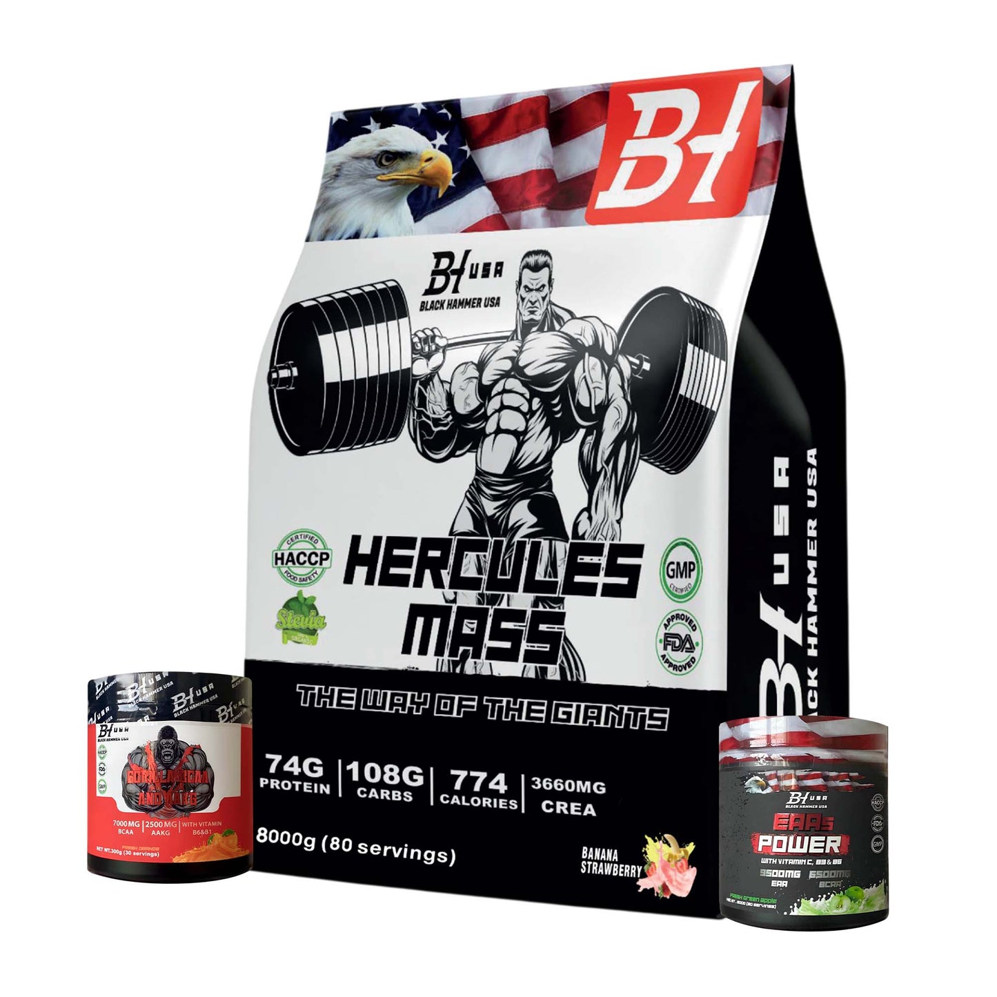 Hercules Mass 8KG BananaStrawberry +Free BCAA & EAA _ Save40%