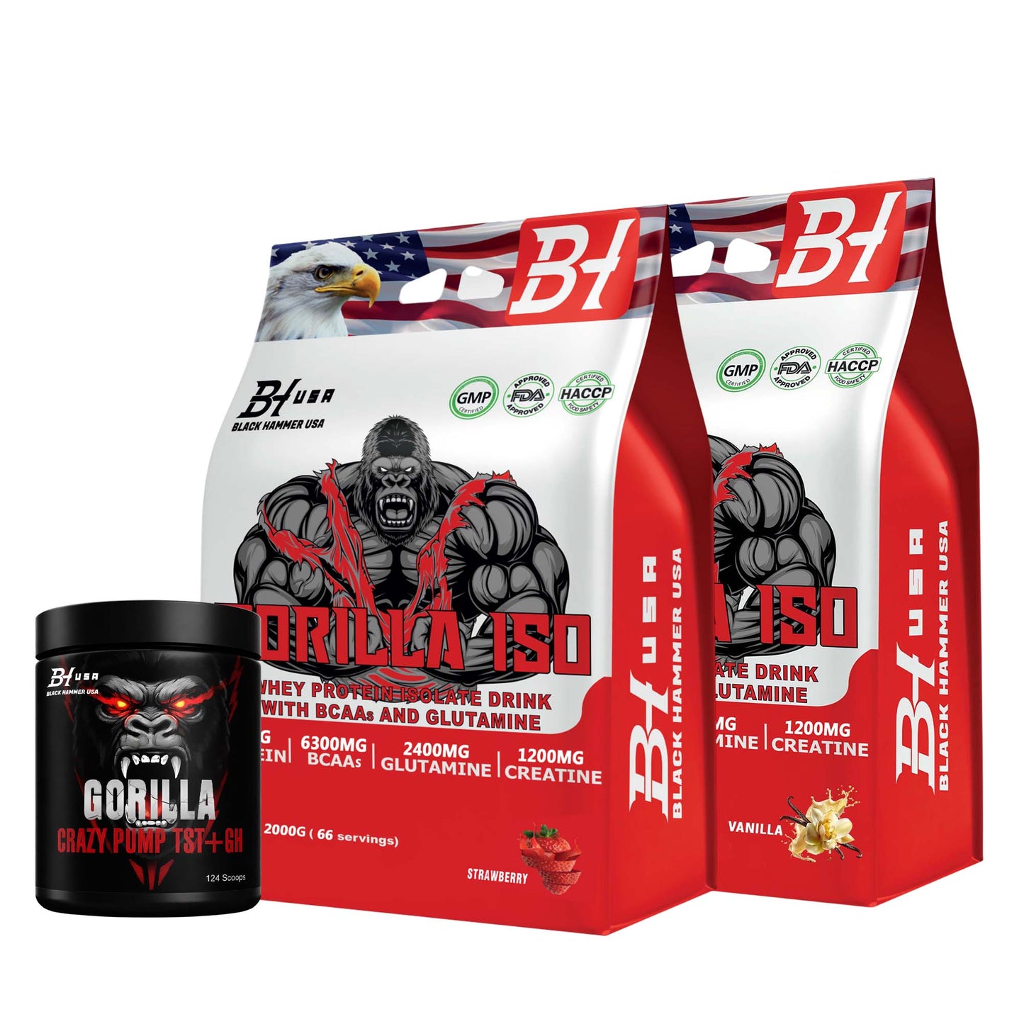 24H Deal: 2x Gorilla ISO 2KG Vanilla & Strawberry + FREE Gorilla Crazy Pump_Save50%