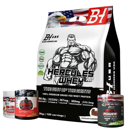 Hercules Whey 3KG + FREE BCAA + EAAs + Nano Creatine Lemon Strawberry