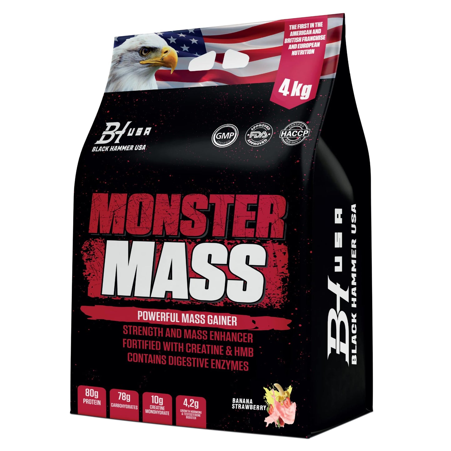 Monster Mass Gainer 4 kg Banane-Erdbeere + Gorilla BCAA 620 g