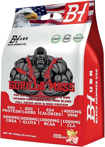 Gorilla Mass Gainer 4KG Banana Strawberry + FREE Gorilla Crazy Pump 620G Orange