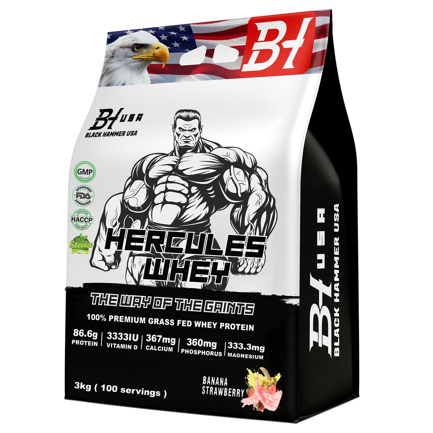 24H DEAL – Hercules Whey 3KG Banana Strawberry + FREE EAAs BCAA & Nano Creatine