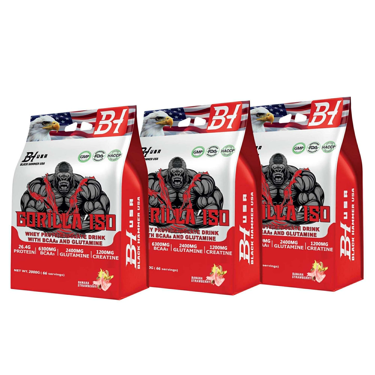 Friends Muscle & Pump Box – 3× Gorilla ISO 2KG Banana-Strawberry + Free 3× Gorilla Crazy