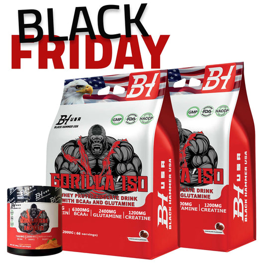 Black Friday Offer | 2× Gorilla ISO 2KG Schoko + Gorilla BCAA Orange | High Protein Isolate & Amino Recovery | Gorilla by Black Hammer USA