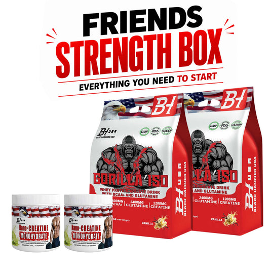 Friends Strength Box – 2x Gorilla ISO Protein5kg + 2 FREE Nano Creatine | Black Hammer USA