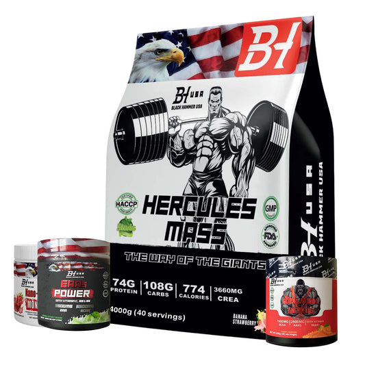 Hercules Mass Gainer 4KG Banana Strawberry + FREE EAAs, BCAA & Nano Creatine