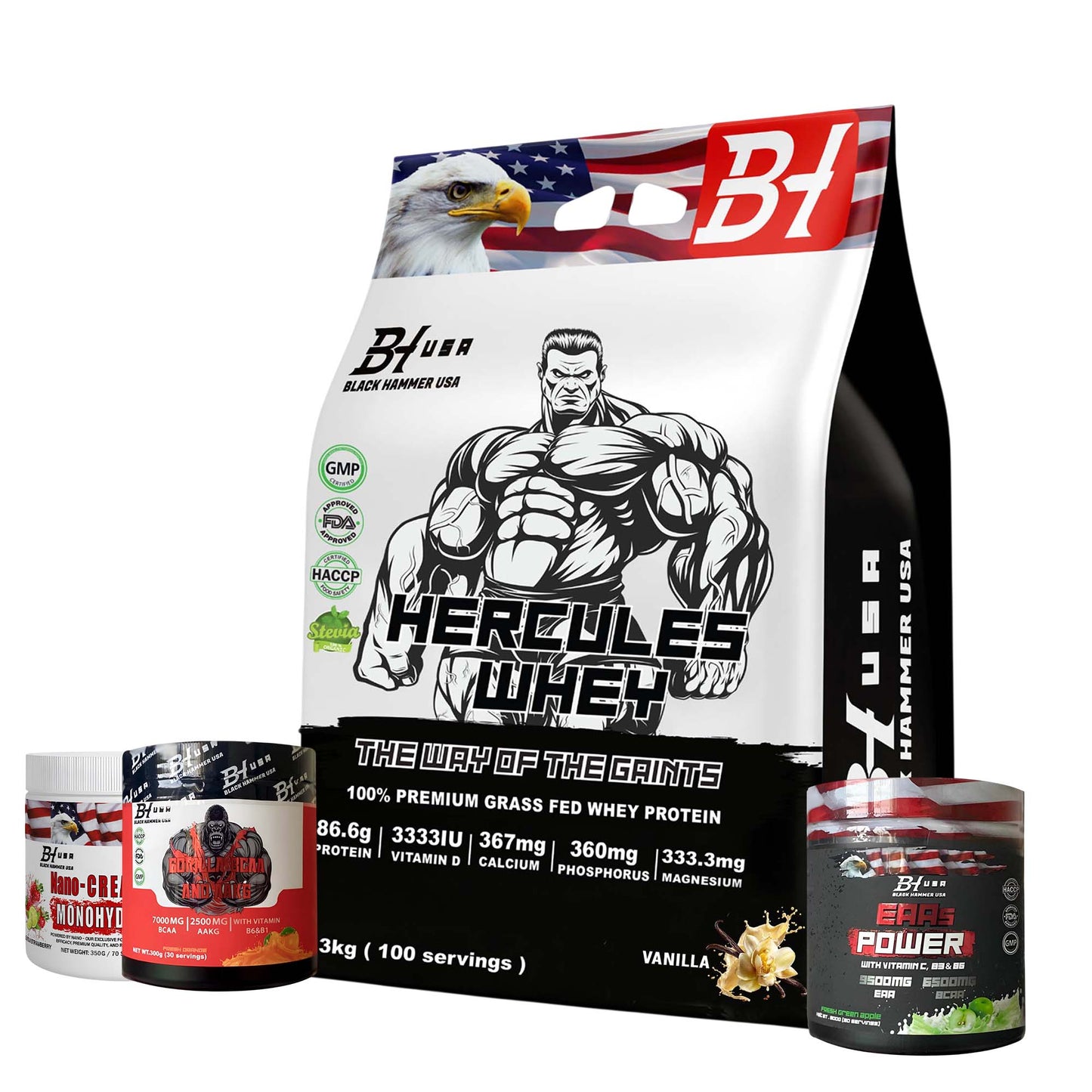 24H Deal: Hercules Whey 3KG + FREE BCAA + EAAs + Nano Creatine Lemon Strawberry