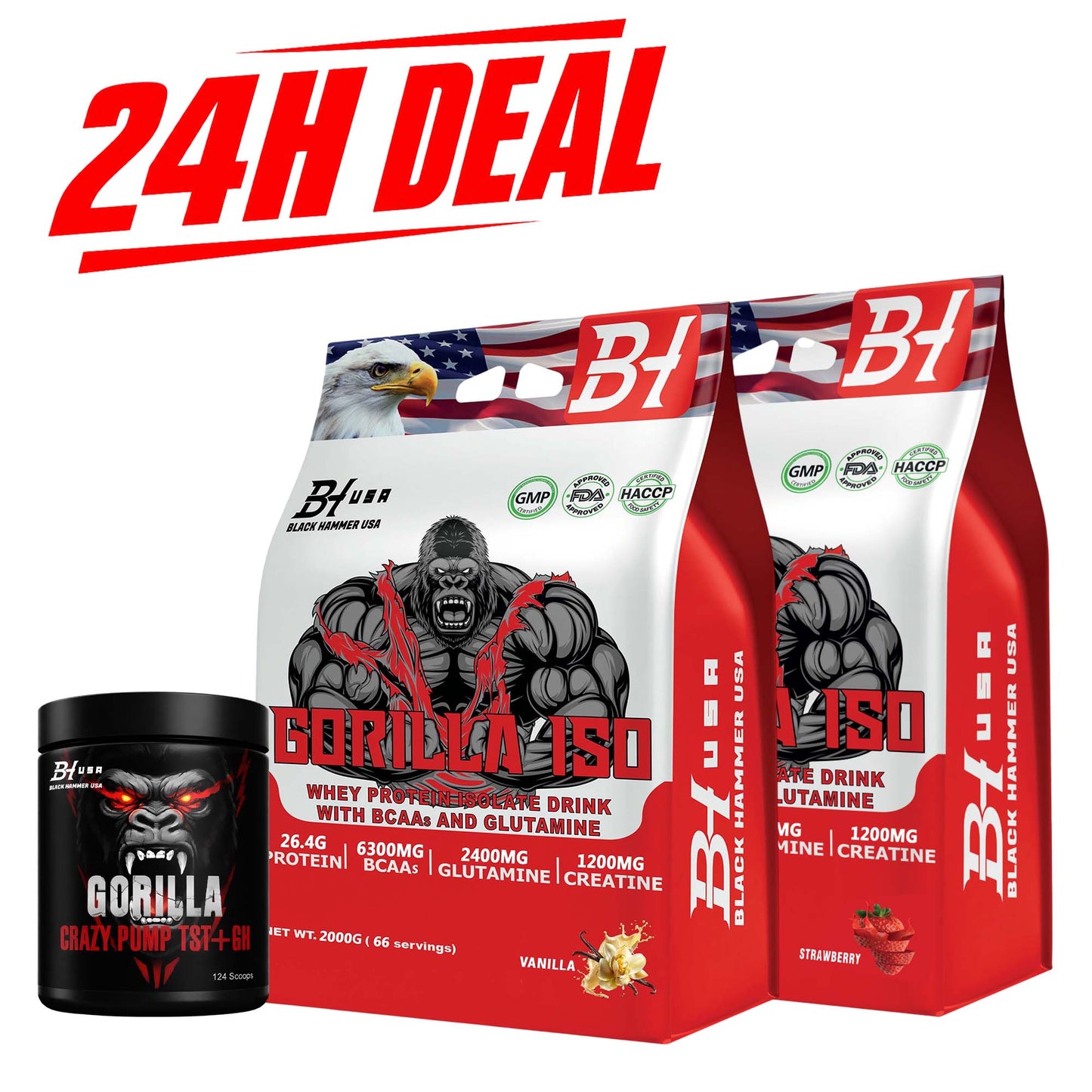 24H Deal: 2x Gorilla ISO 2KG Vanilla & Strawberry + FREE Gorilla Crazy Pump _ Save50%