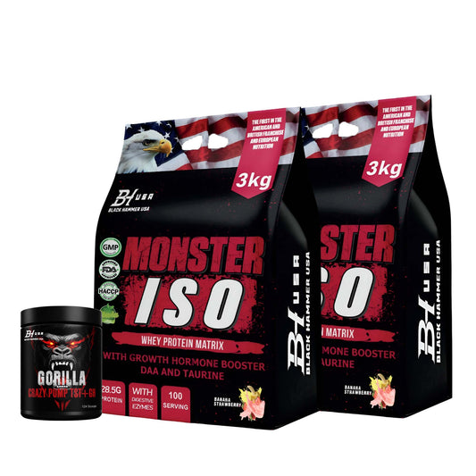 2× Monster ISO 3KG Banana-Strawberry +Free Gorilla Crazy Pump _ Save 40%