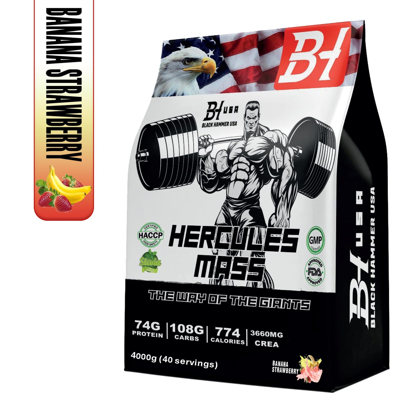 Hercules Mass Gainer 4KG Banana Strawberry + FREE Gorilla Crazy Pump 620G Orange
