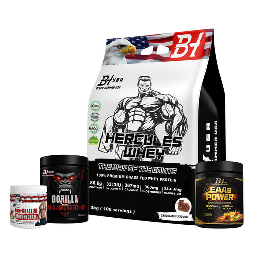 Hercules Whey 3KG Chocolate + FREE EAAs & BCAA 620g  – Save €30