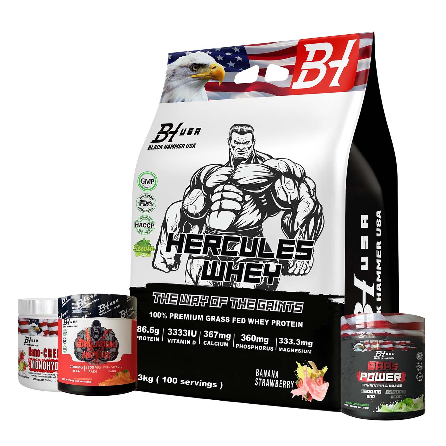 24H Deal: Hercules Whey 3KG + FREE BCAA + EAAs + Nano Creatine Lemon Strawberry
