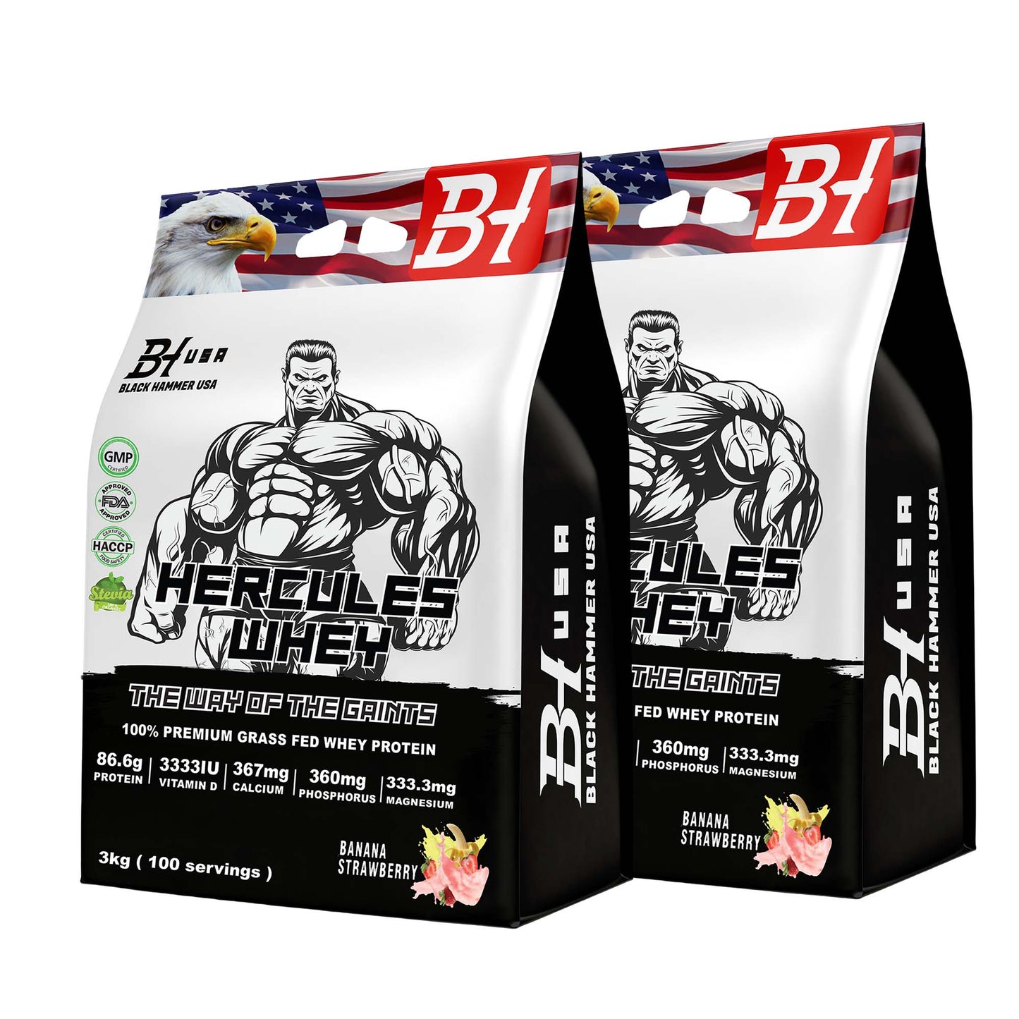 24H Deal: 2x Hercules Whey Protein 3kg Banana Strawberry